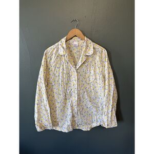 Hannah Andersson Womens White Long Sleeve Button Up Shirt Floral Pattern Large
